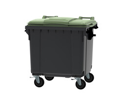Container 1100 liter vlak deksel (grijs, groen)