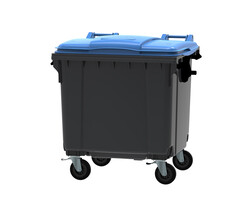 Container 1100 liter vlak deksel (grijs, blauw)
