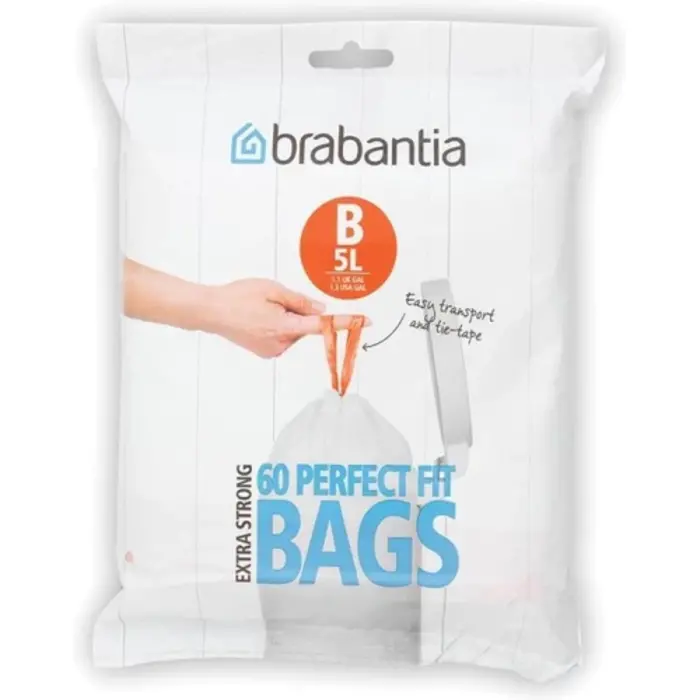 Brabantia PerfectFit Afvalzak met trekbandsluiting, dispenser pack, 5 liter (B) wit