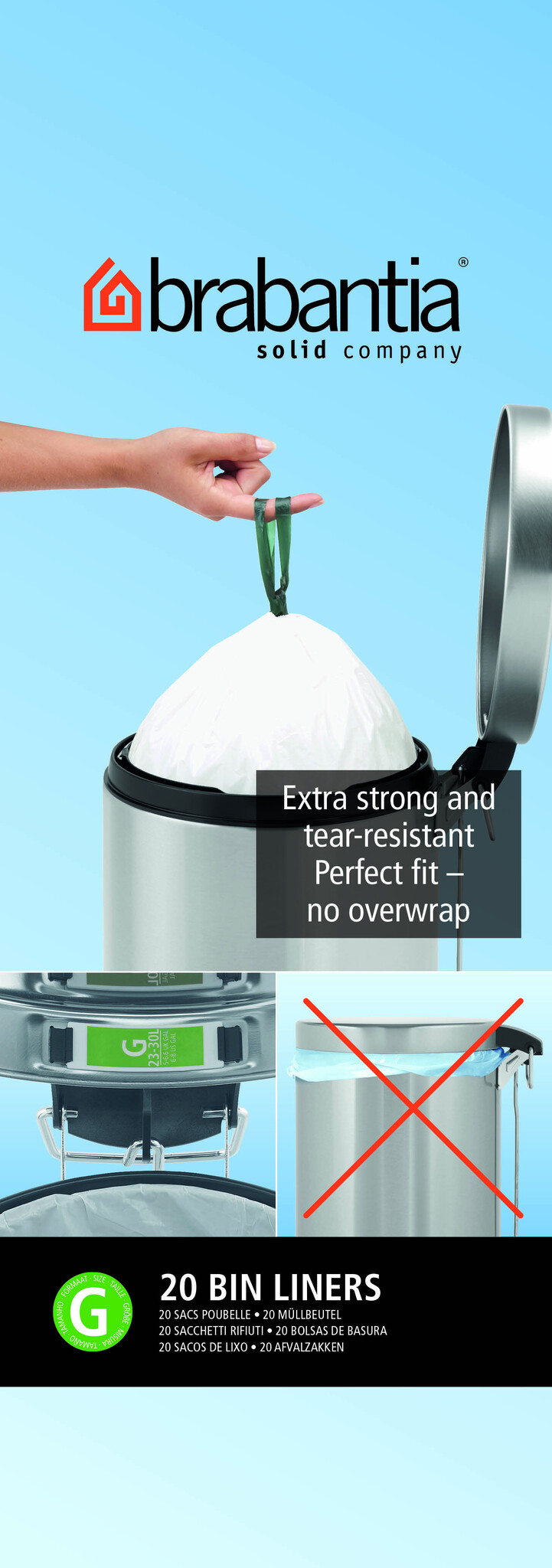 Brabantia PerfectFit Afvalzak met trekbandsluiting 23-30 liter (G) wit