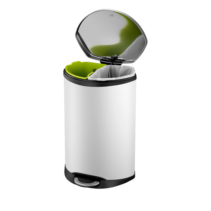 EKO Shell Bin recycling pedaalemmer 22+22 liter (wit, mat RVS)