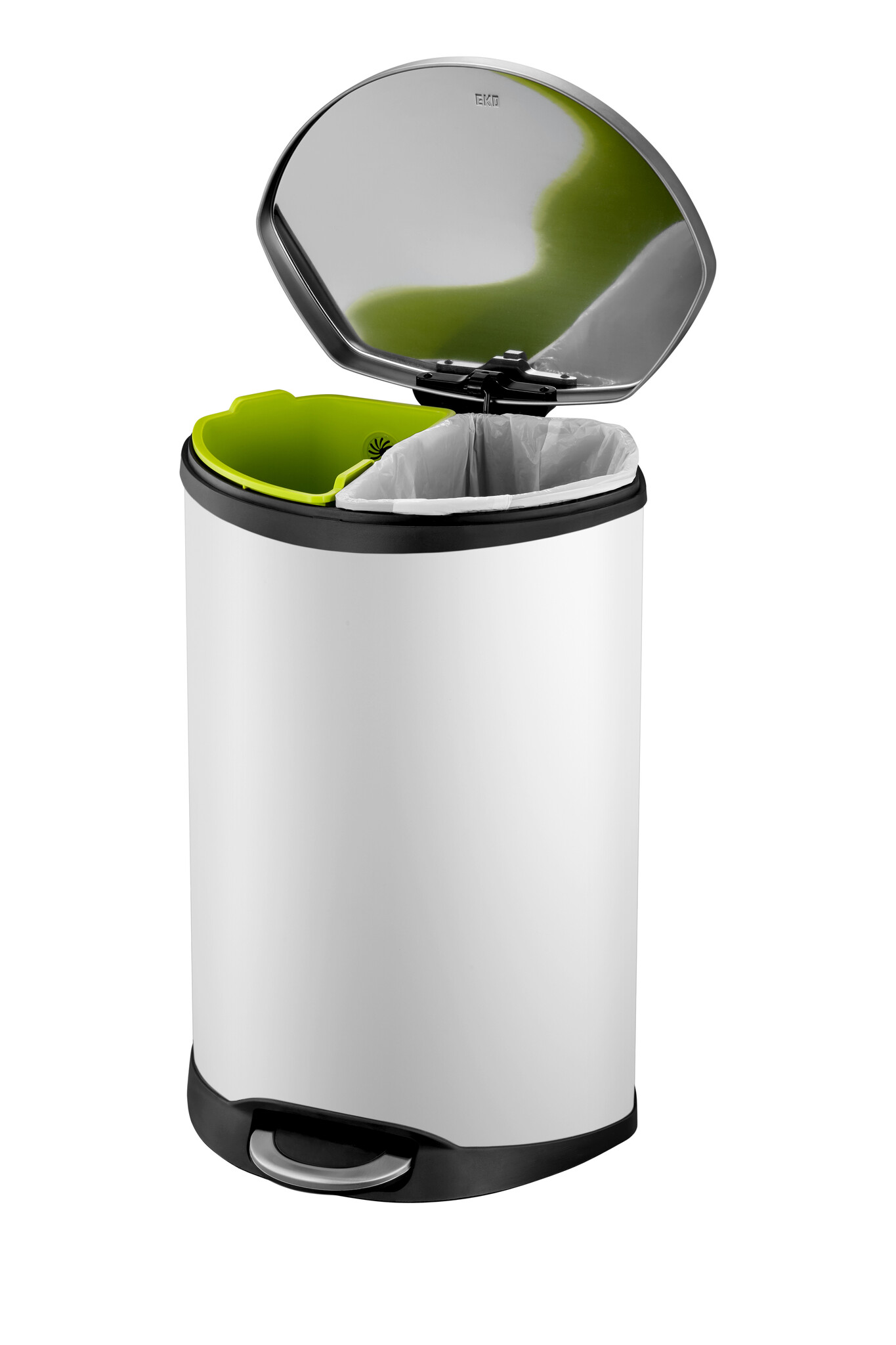 EKO Shell Bin recycling pedaalemmer 22+22 liter (wit, mat RVS)