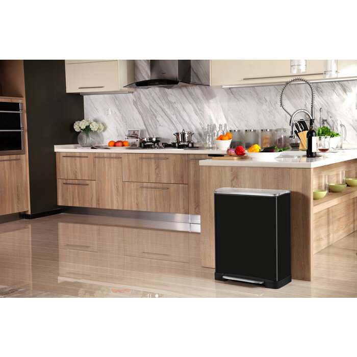 EKO E-Cube recycling pedaalemmer 28+18 liter (zwart glanzend, mat RVS)