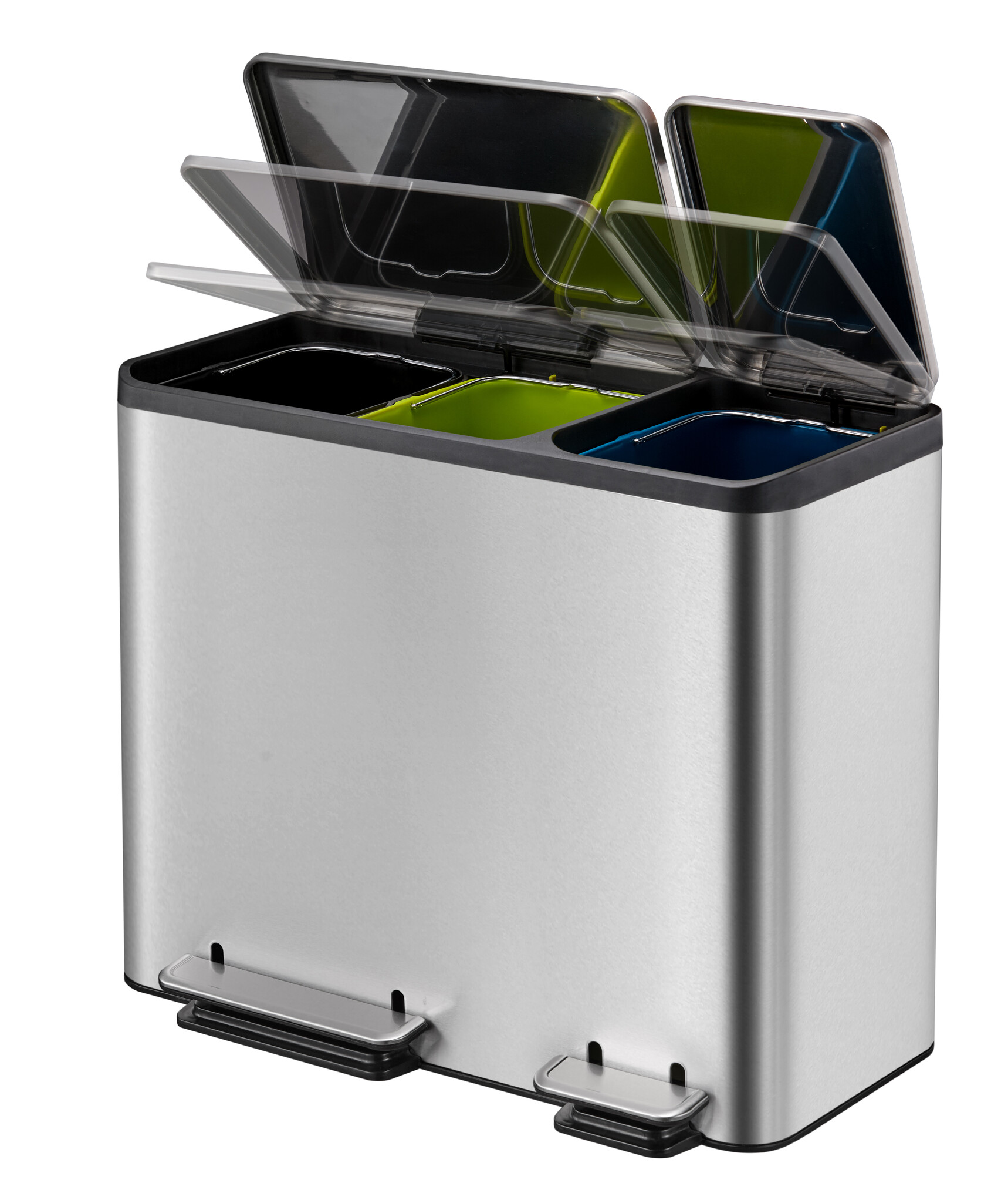 EKO EcoCasa Recycler pedaalemmer 15+15+15 liter mat RVS