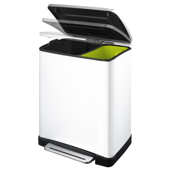 EKO E-Cube recycling pedaalemmer 28+18 liter (wit, mat RVS)
