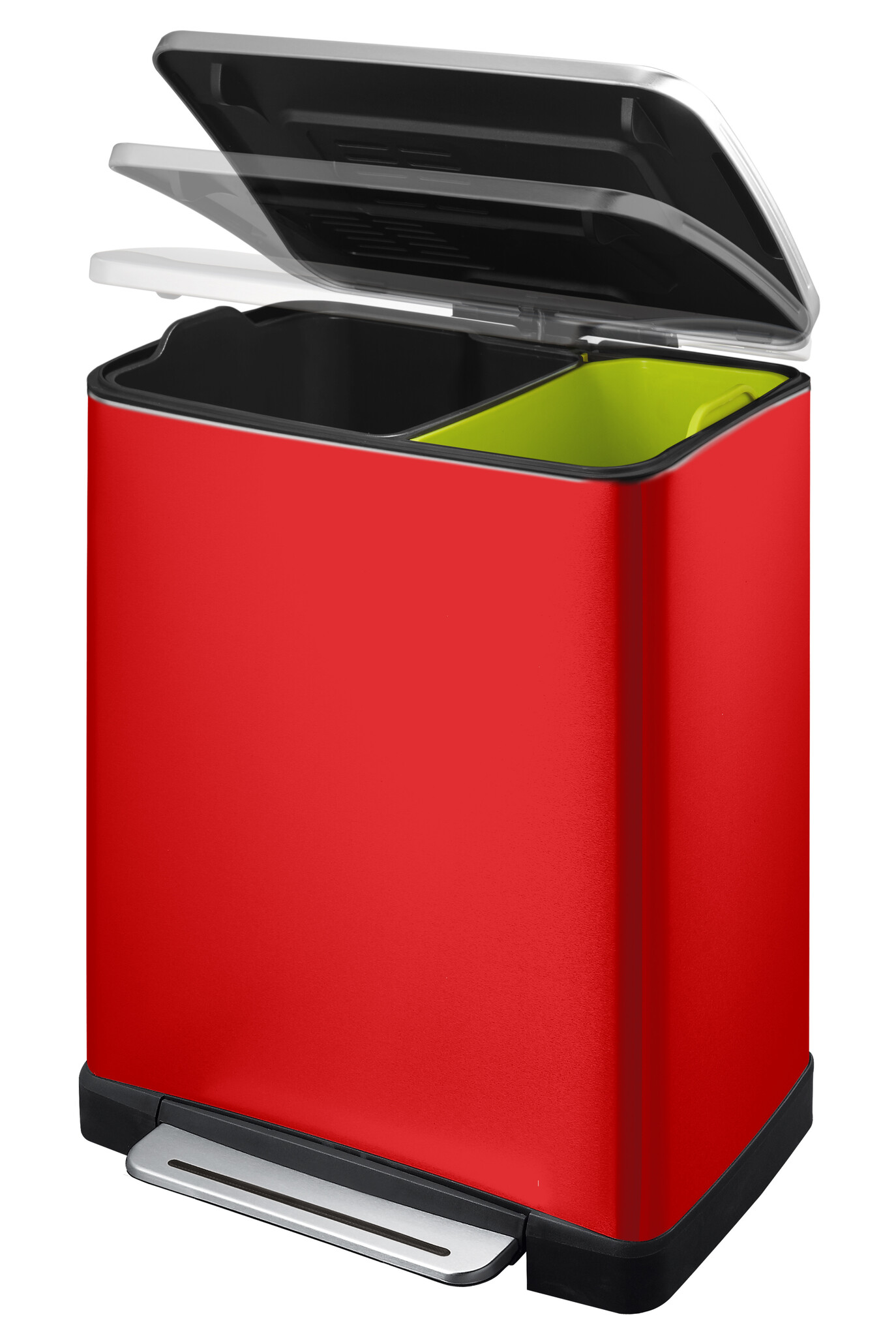 EKO E-Cube recycling pedaalemmer 28+18 liter (rood, mat RVS)