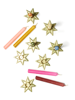 7 goldene, sternförmige Kerzenständer für kleine Kerzen / Baumkerzen