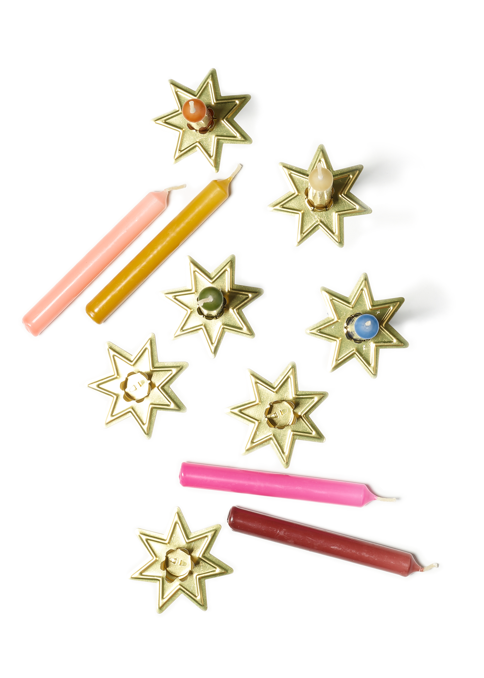 7 goldene, sternförmige Kerzenständer für kleine Kerzen / Baumkerzen