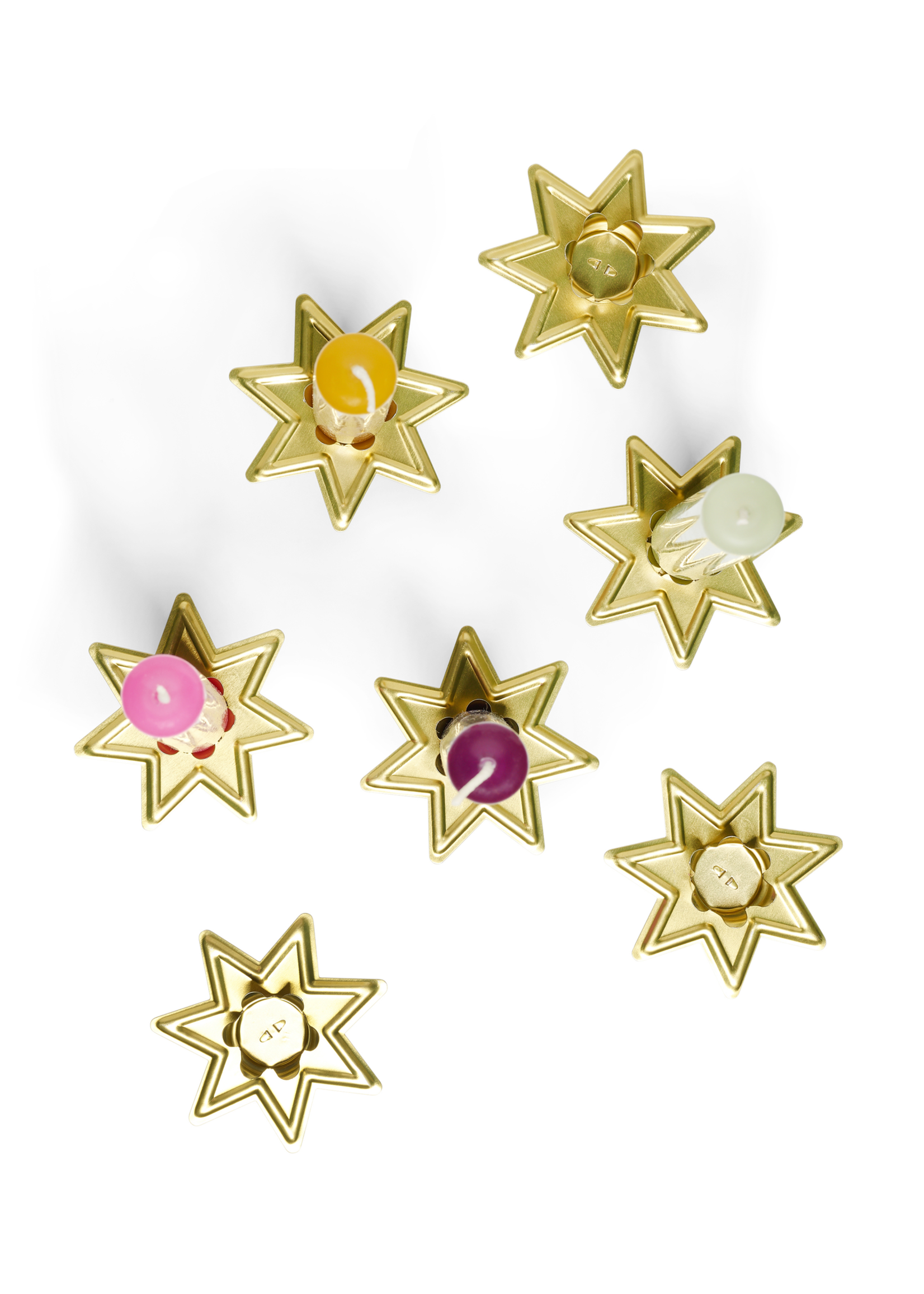 7 goldene, sternförmige Kerzenständer für kleine Kerzen / Baumkerzen
