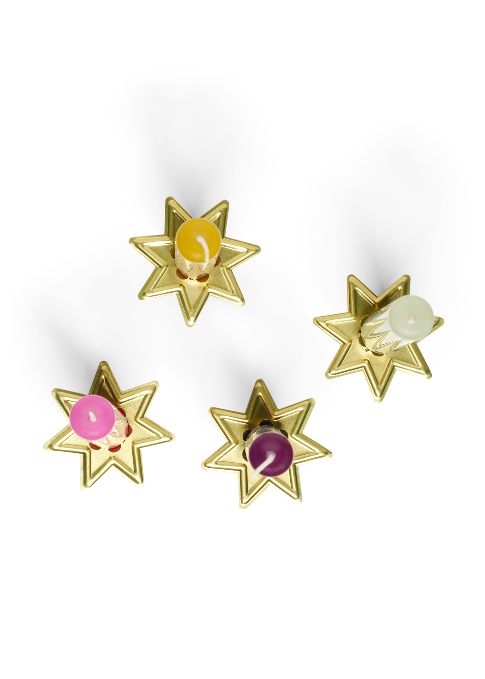4 goldene, sternförmige Kerzenständer