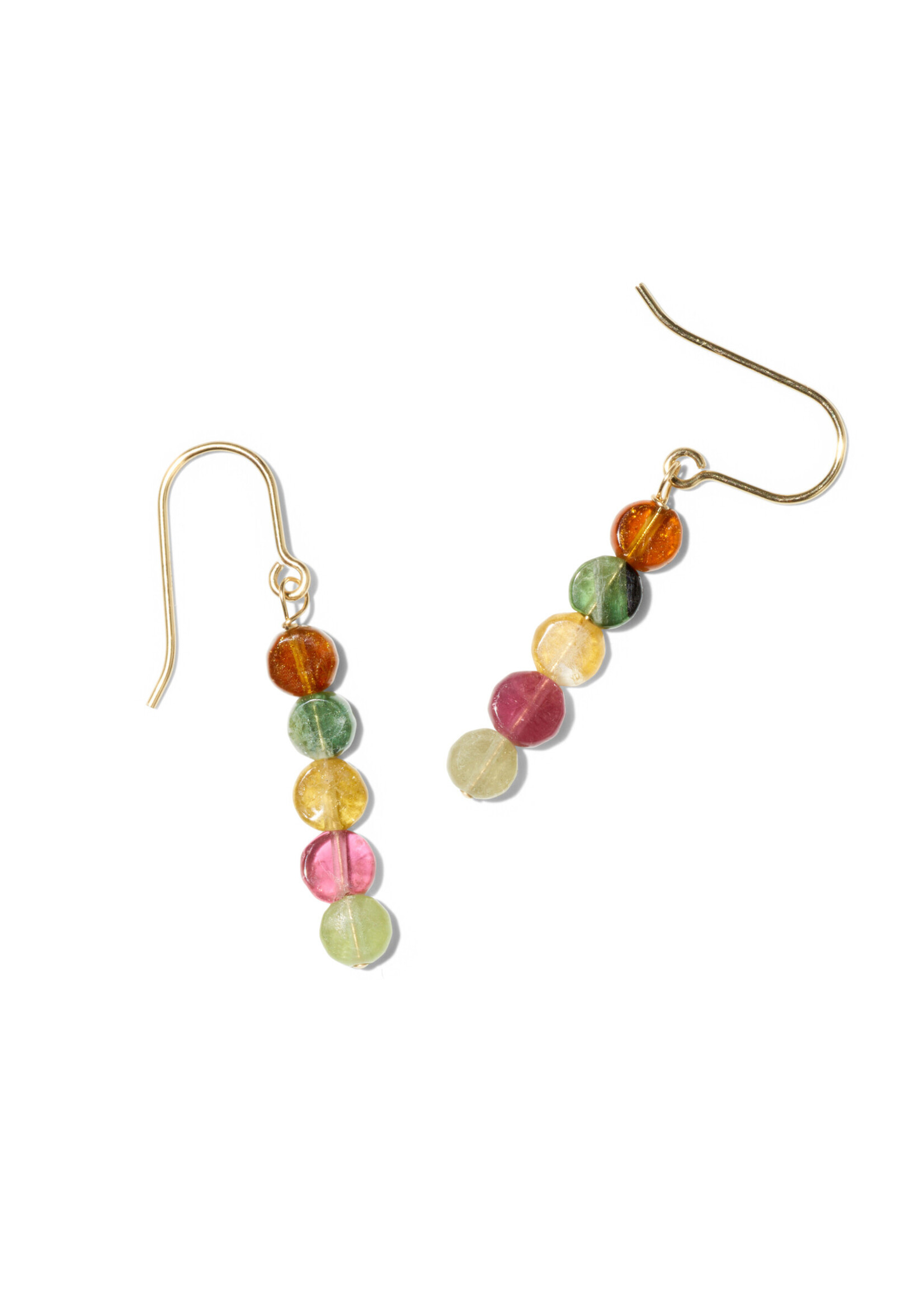 NINA, Ohrhänger, 14-karat gold filled, 5 bunte Turmaline rund