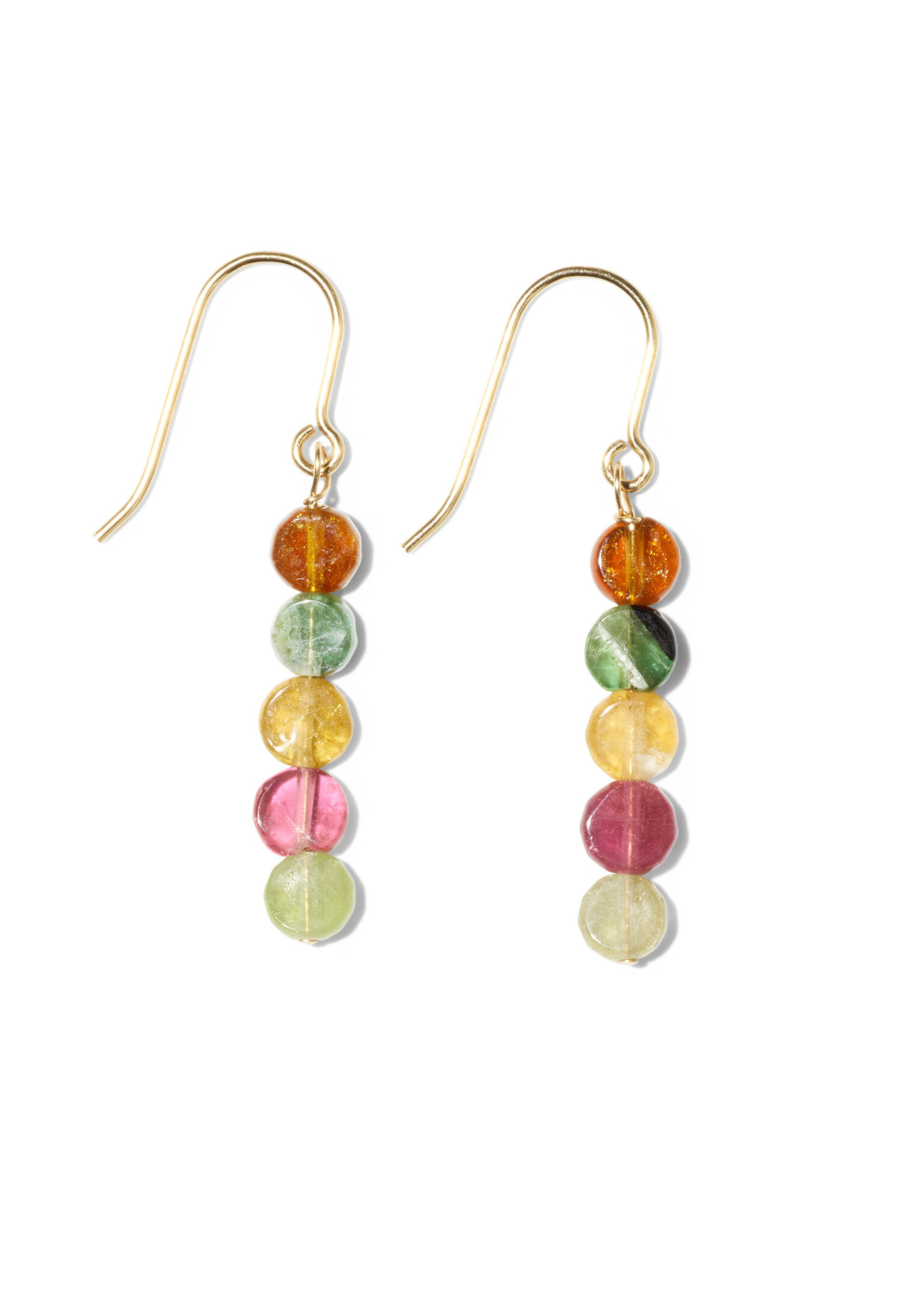 NINA, Ohrhänger, 14-karat gold filled, 5 bunte Turmaline rund