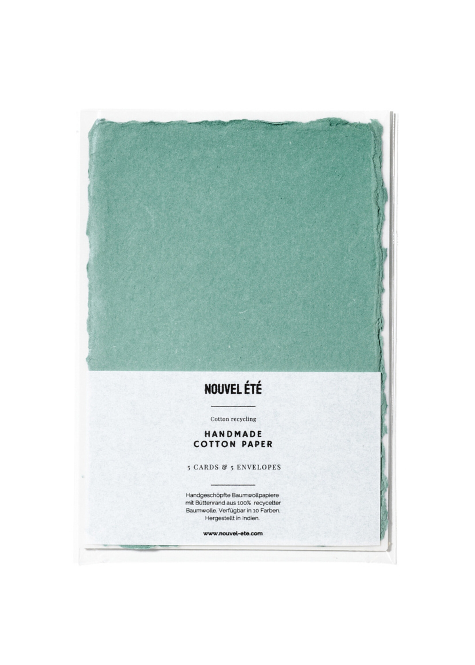 5 handgeschöpfte Baumwollpapiere inkl. Couverts, zwei Formate, EUCALYPTUS