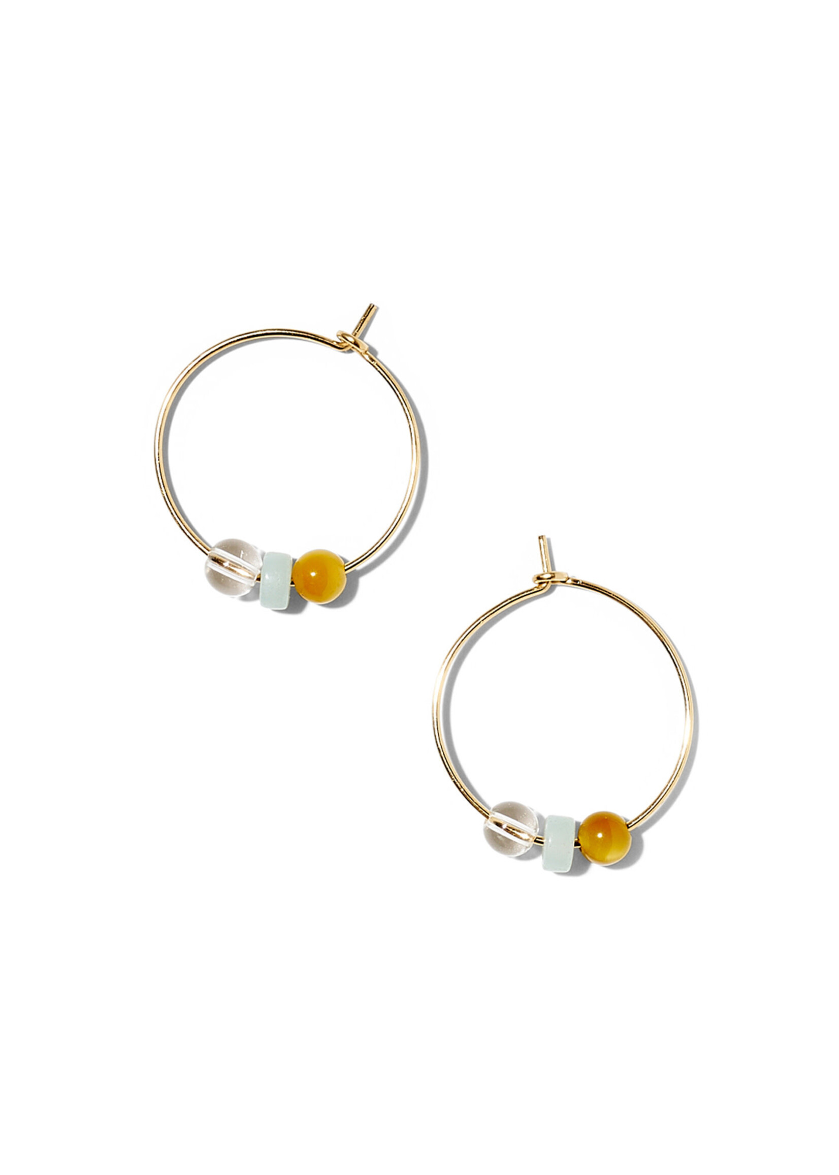 BOUBOULE, small hoop earrings, 14K gold filled, rock crystal, tiger  eye, amazonite