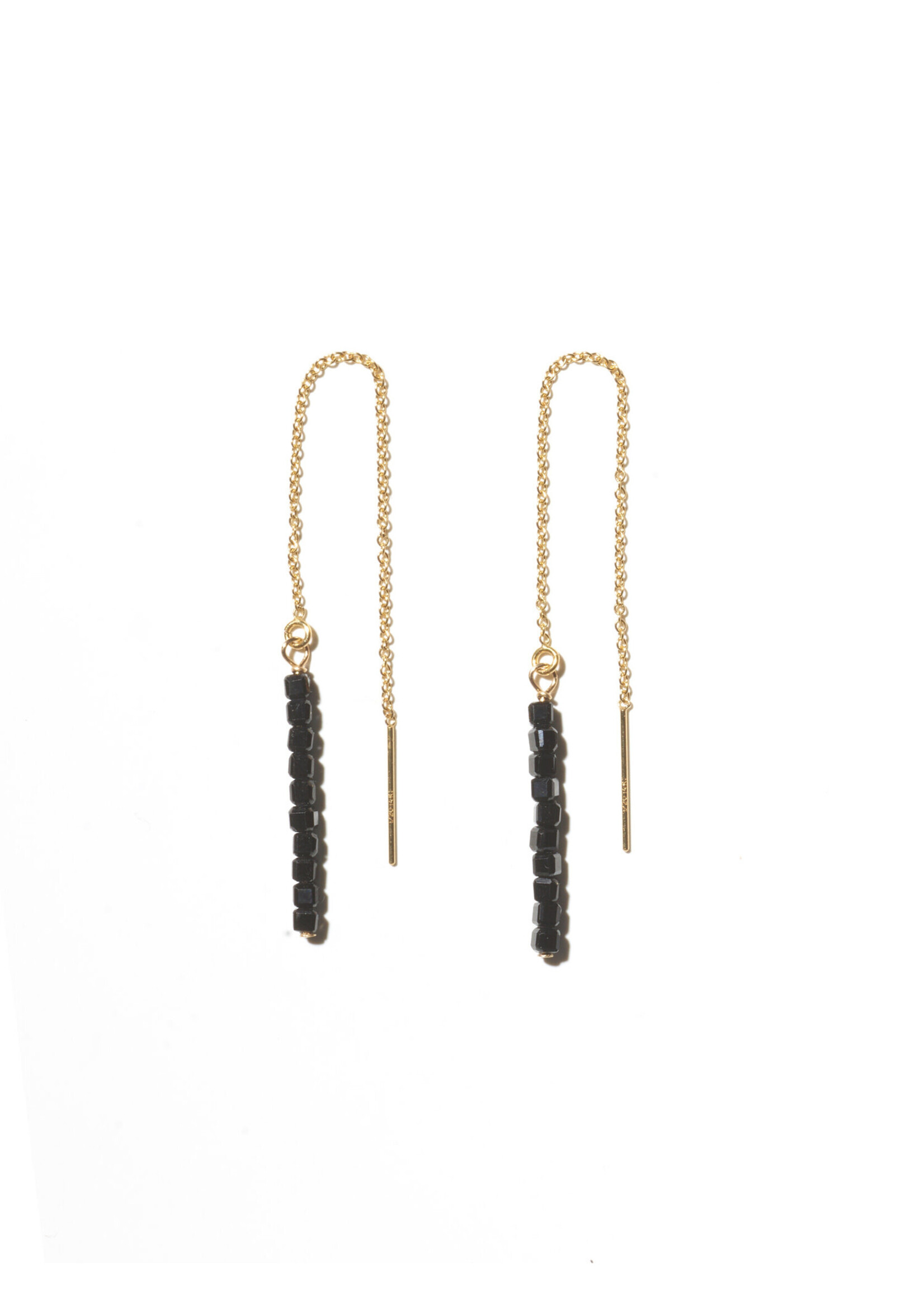 ANNA, chain earrings, 14-karat gold filled, black spinel gemstones