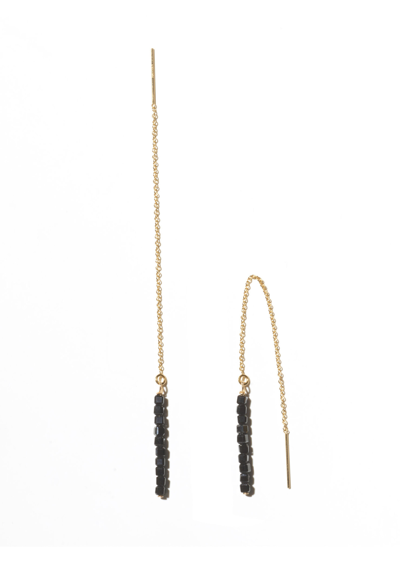 ANNA, chain earrings, 14-karat gold filled, black spinel gemstones