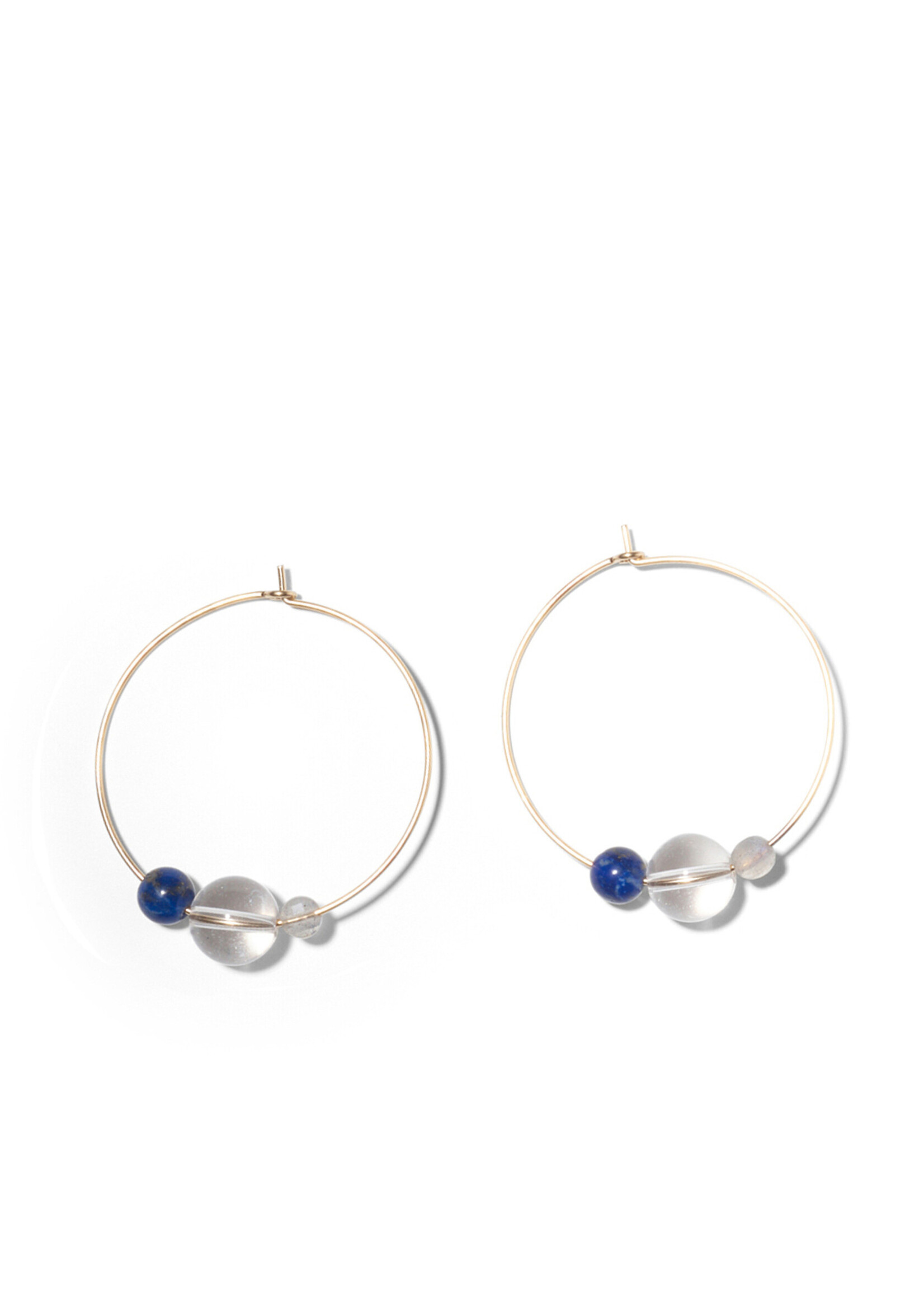 LILLY, Kreolen brutto, 14-karätiges Gold gefüllt, Labaradorit, Bergkristall, Lapislazuli