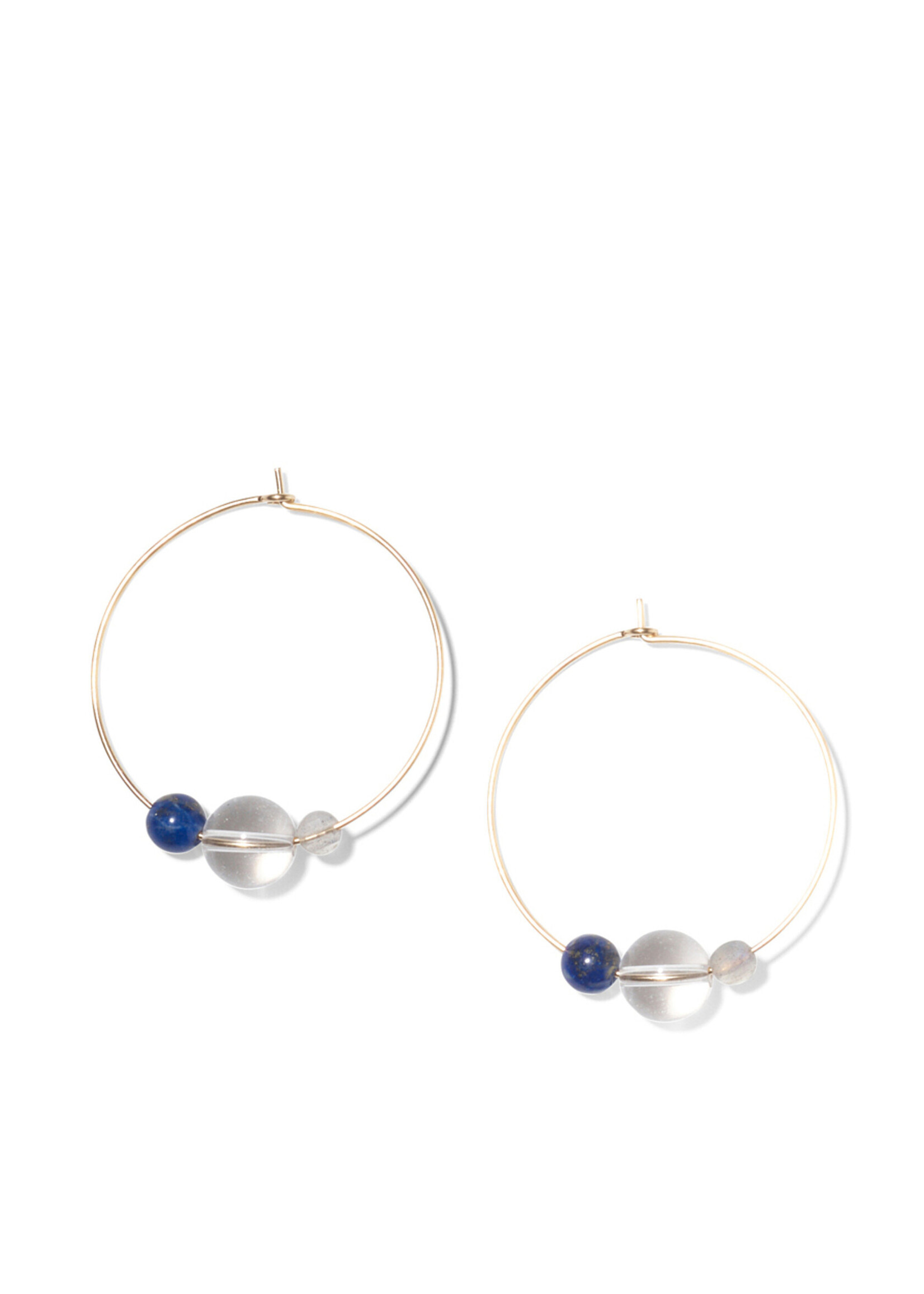 LILLY, Kreolen brutto, 14-karätiges Gold gefüllt, Labaradorit, Bergkristall, Lapislazuli