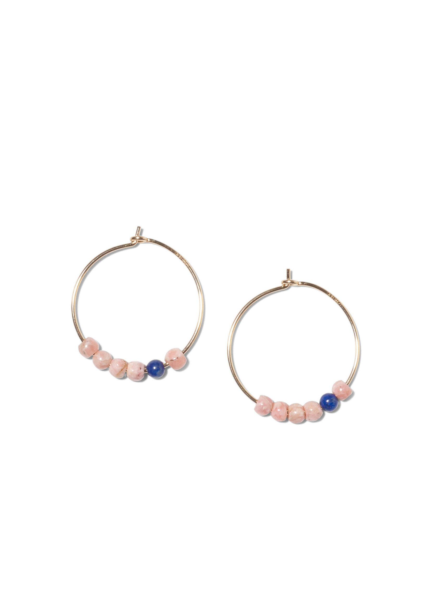 MILA, small hoop earrings, 14-carat gold filled, Rhodochrosite and Lapis Lazuli