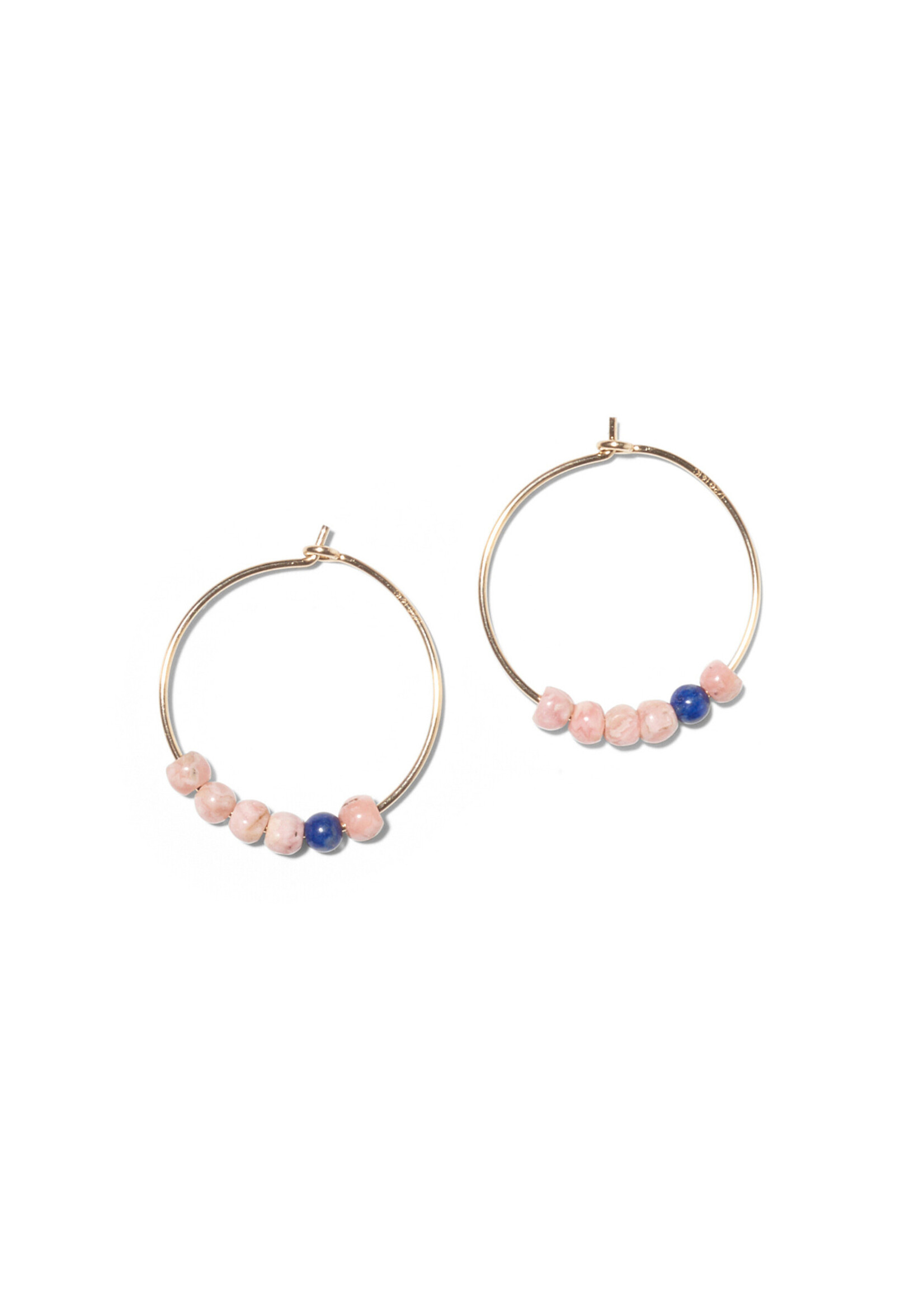 MILA, small hoop earrings, 14-carat gold filled, Rhodochrosite and Lapis Lazuli