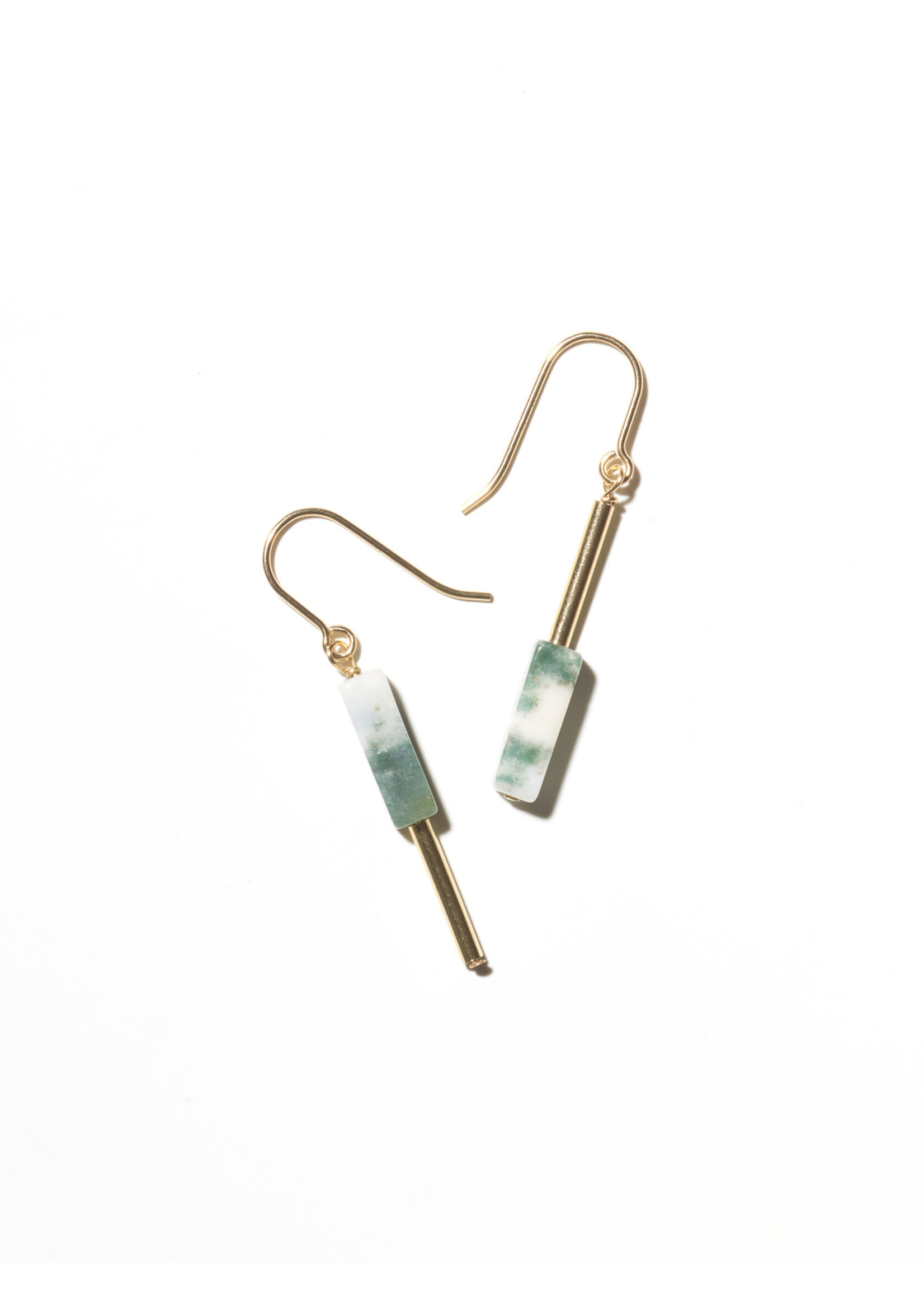 AINO Earrings 14-carat gold filled - Moss Agate white/green
