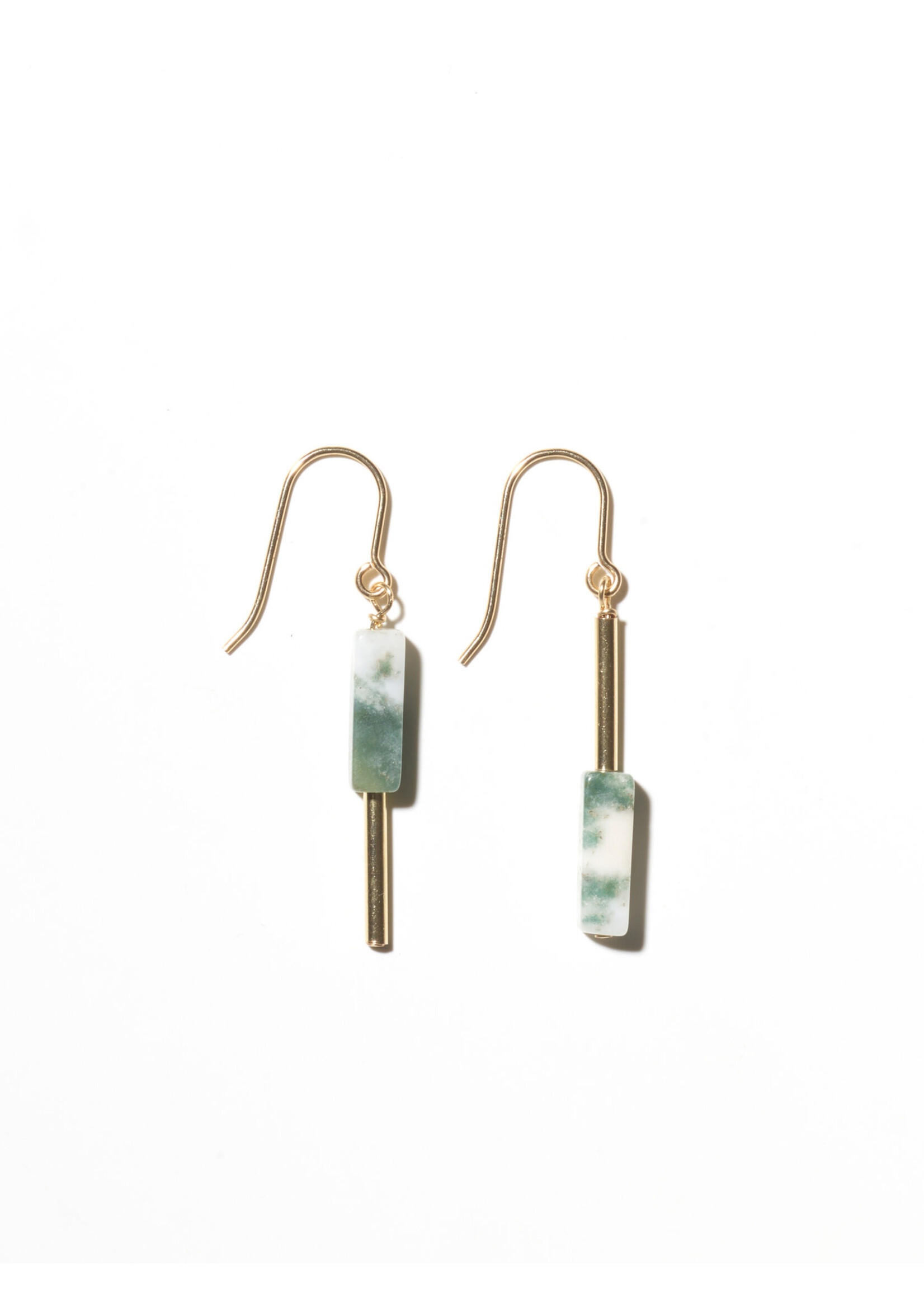 AINO Earrings 14-carat gold filled - Moss Agate white/green