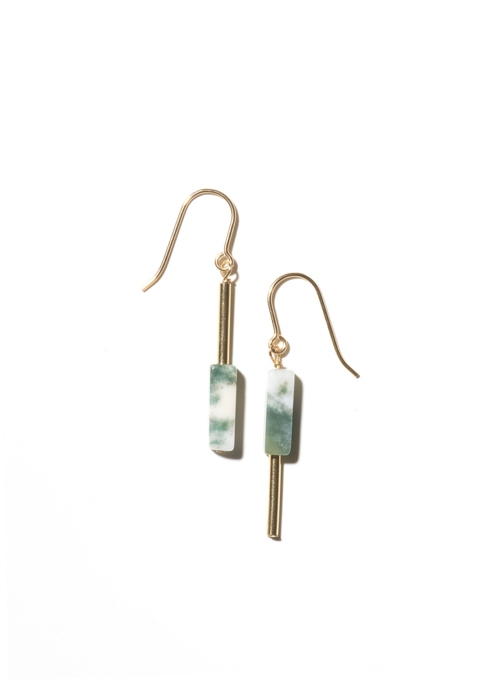 AINO Earrings 14-carat gold filled - Moss Agate white/green