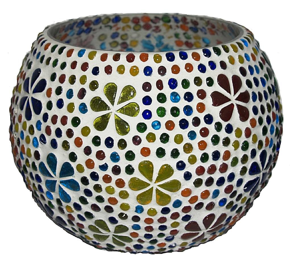 Glas-Teelichthalter mit Blumenmuster