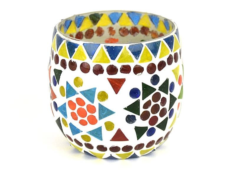 Orientalischer Mosaik-Teelichthalter aus buntem Glas