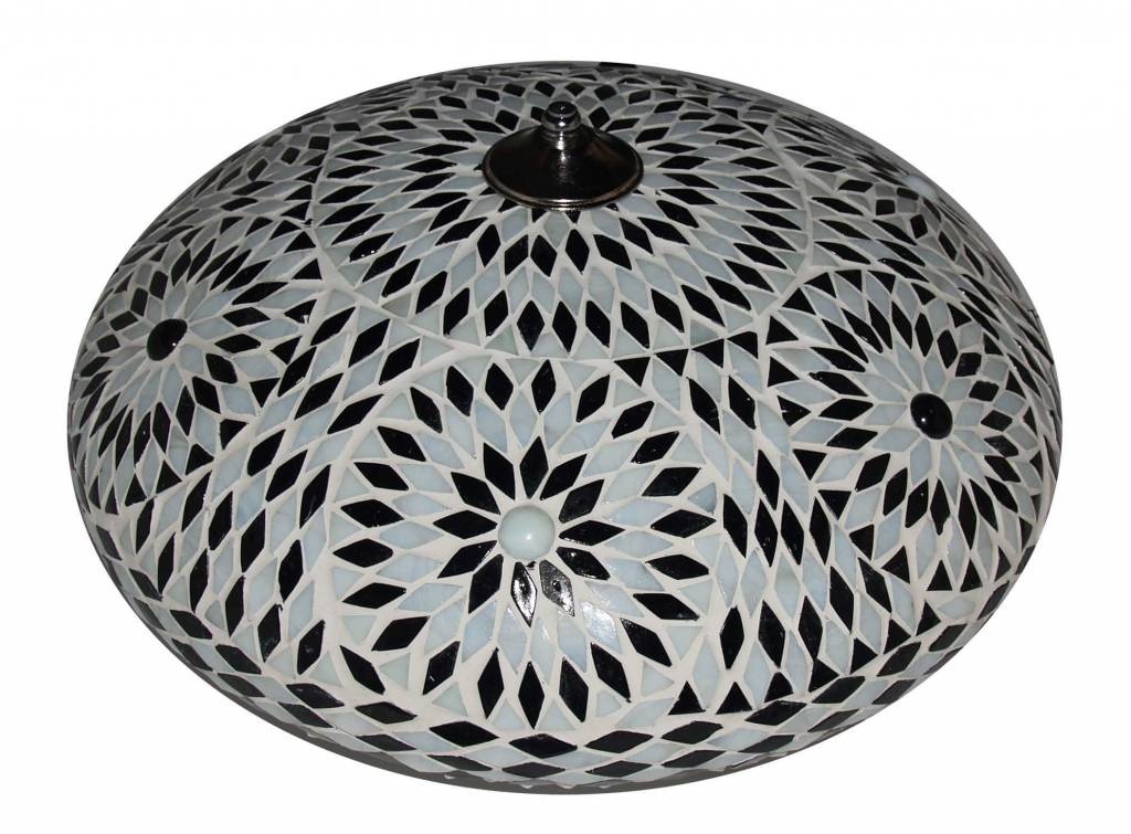 Deckenlampe mit schwarz-weißem Glasmosaik