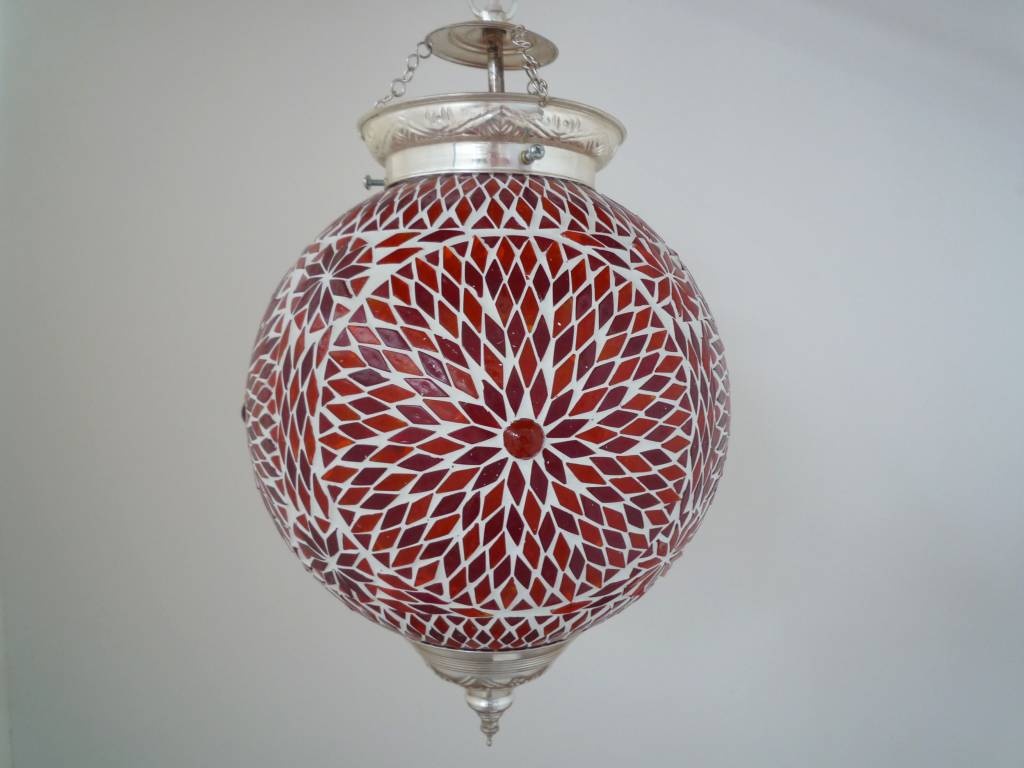 Orientalische Hängelampe in Rot mit Mosaikmuster