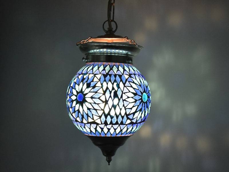Orientalische Hängelampe in Blau-Weiß