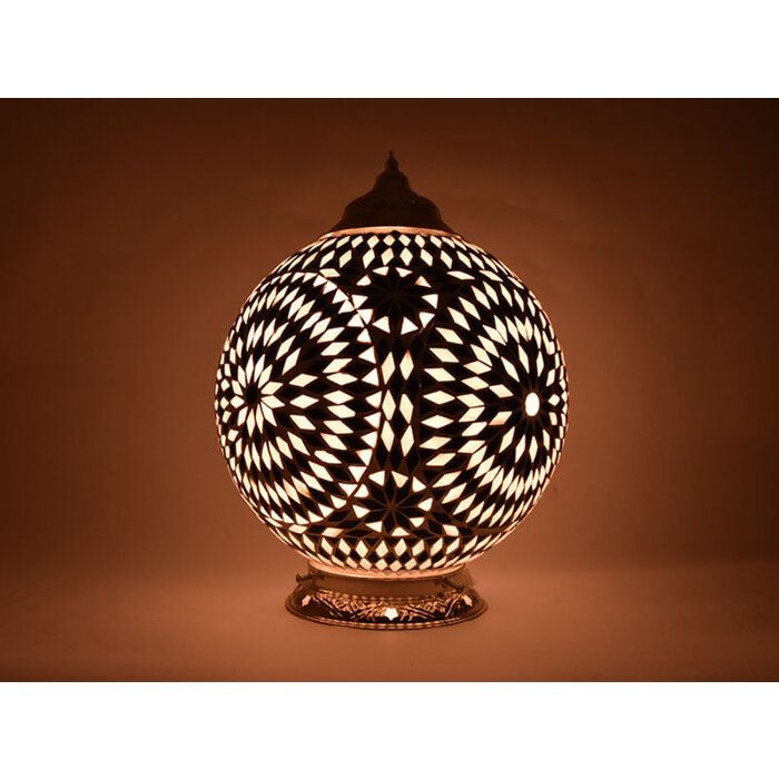 Orientalische Tischlampe mit Glasmosaik in Schwarz und Weiß