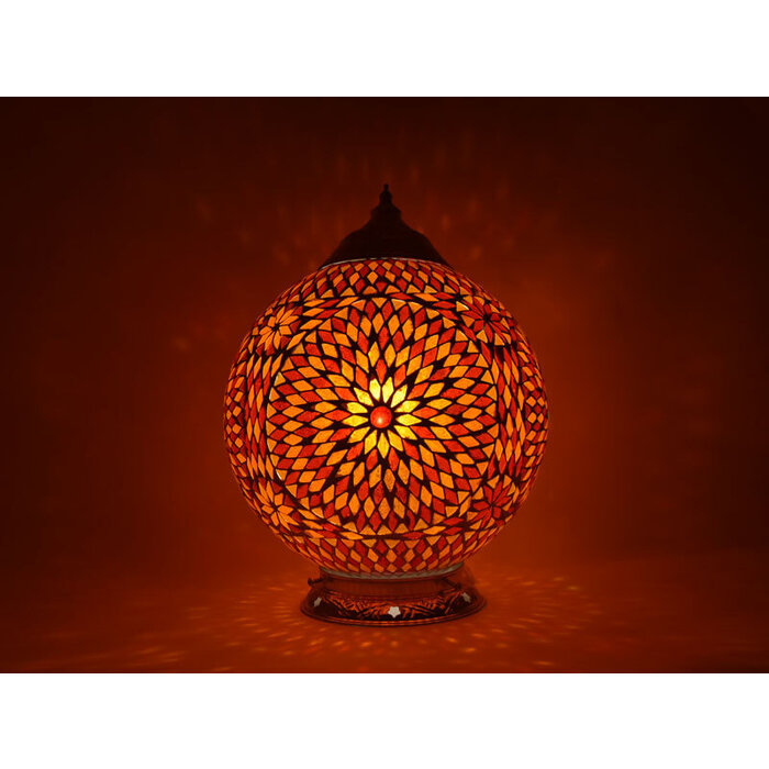 Orientalische Tischlampe aus rotem Glasmosaik