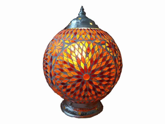 Orientalische Tischlampe aus rotem Glasmosaik