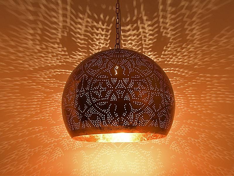 Orientalische Kupfer-Hängelampe mit Filigranmuster