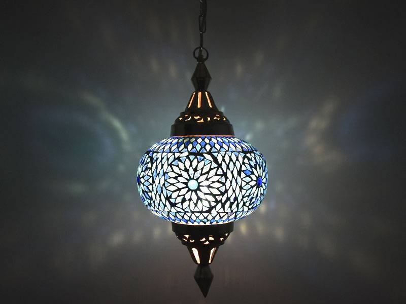 Orientalische Hängelampe mit funkelndem blauem Türkis-Design
