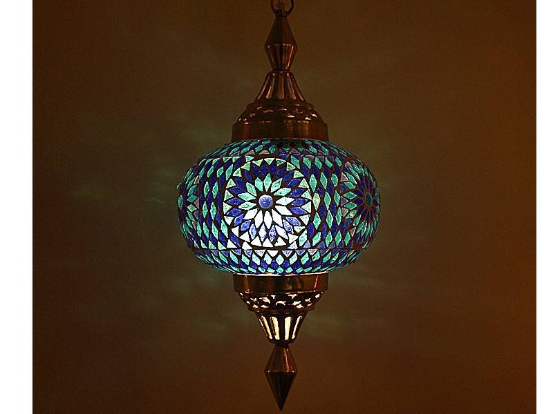 Orientalische Hängelampe mit funkelndem blauem Türkis-Design