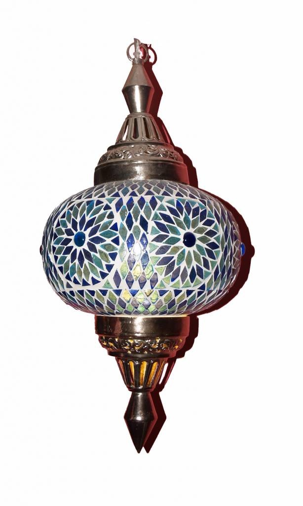 Orientalische Hängelampe mit funkelndem blauem Türkis-Design