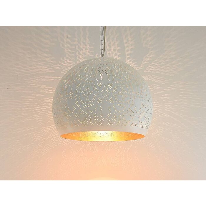 Weiße orientalische filigrane Pendelleuchte mit goldener Innenseite