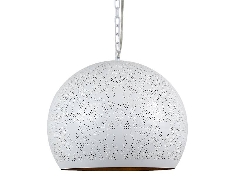 Weiße orientalische filigrane Pendelleuchte mit goldener Innenseite