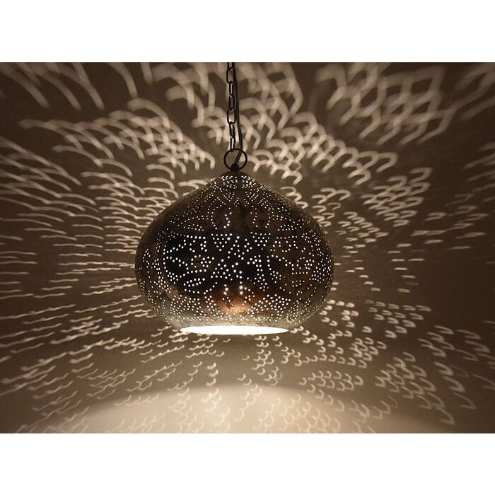 Silberne orientalische Vintage-Hängelampe mit Filigranmuster