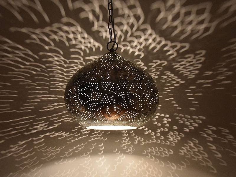 Silberne orientalische Vintage-Hängelampe mit Filigranmuster