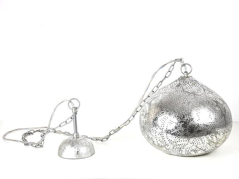 Silberne orientalische Vintage-Hängelampe mit Filigranmuster