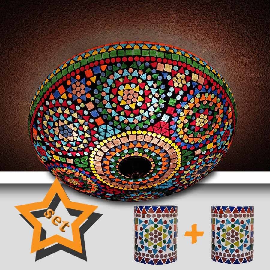 Mosaik-Deckenleuchte mit Teelichthaltern