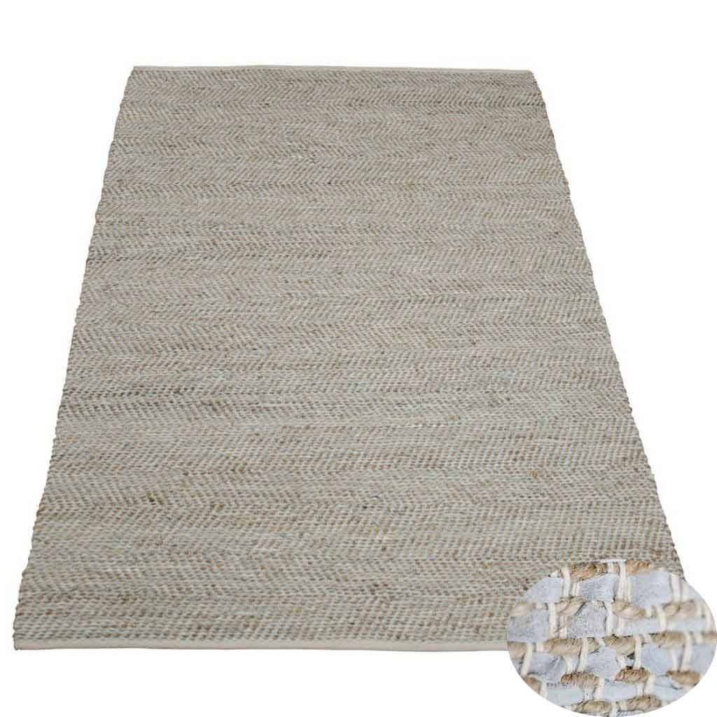 Teppich aus weißem Leder mit Jute, 2 x 3 Meter.