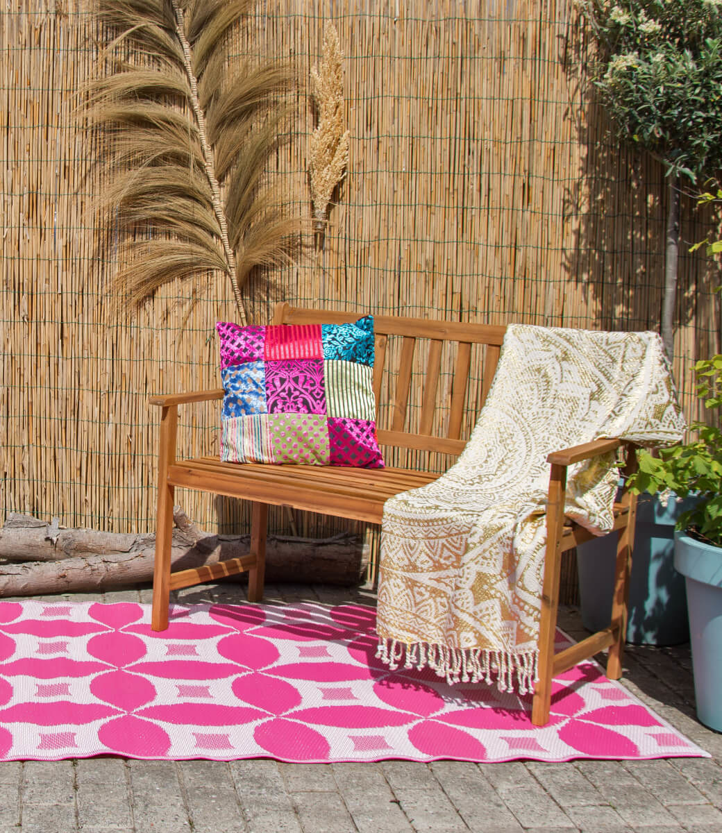 Outdoor-Teppich in Rosa mit Weiß