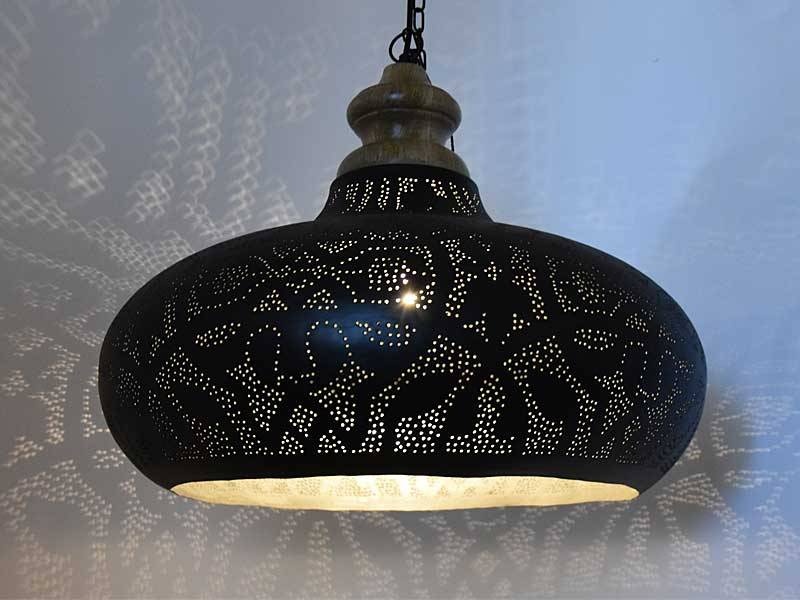 Offene Hängelampe in Schwarz mit Silber