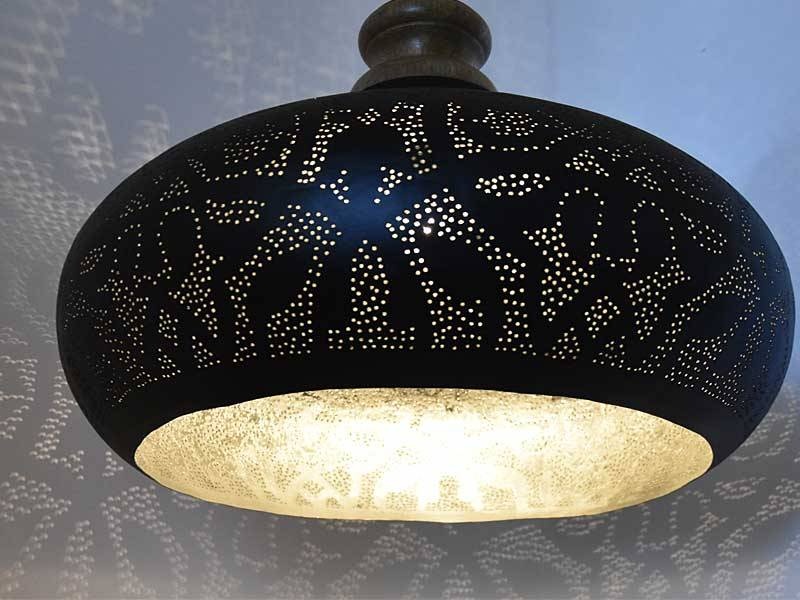 Offene Hängelampe in Schwarz mit Silber