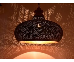 Offene Hängelampe in Schwarz mit Kupfer